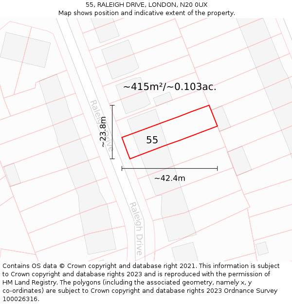 55, RALEIGH DRIVE, LONDON, N20 0UX: Plot and title map