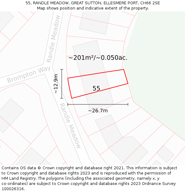 55, RANDLE MEADOW, GREAT SUTTON, ELLESMERE PORT, CH66 2SE: Plot and title map