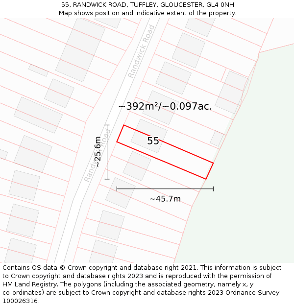 55, RANDWICK ROAD, TUFFLEY, GLOUCESTER, GL4 0NH: Plot and title map