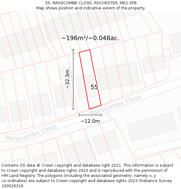 55, RANSCOMBE CLOSE, ROCHESTER, ME2 2PB: Plot and title map
