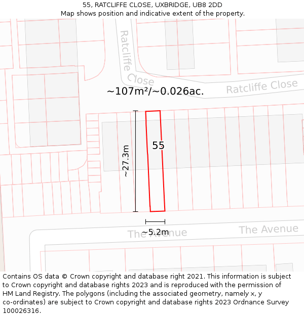 55, RATCLIFFE CLOSE, UXBRIDGE, UB8 2DD: Plot and title map