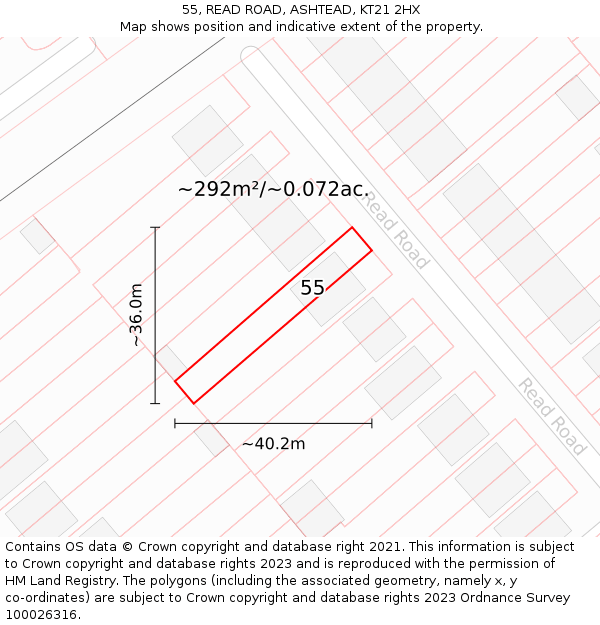 55, READ ROAD, ASHTEAD, KT21 2HX: Plot and title map