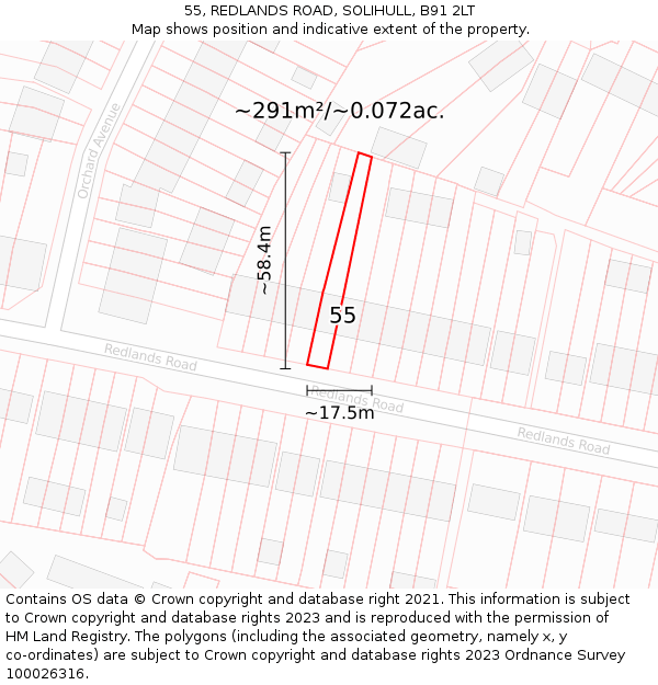 55, REDLANDS ROAD, SOLIHULL, B91 2LT: Plot and title map