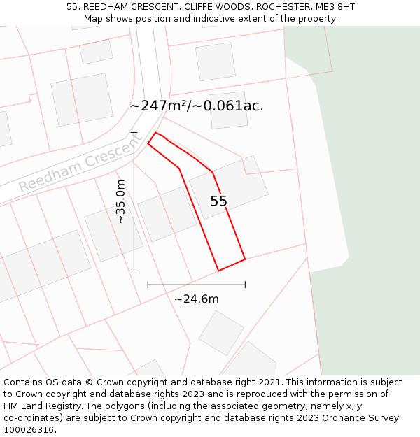 55, REEDHAM CRESCENT, CLIFFE WOODS, ROCHESTER, ME3 8HT: Plot and title map