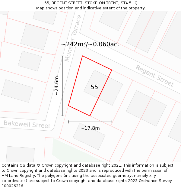 55, REGENT STREET, STOKE-ON-TRENT, ST4 5HQ: Plot and title map