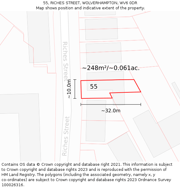 55, RICHES STREET, WOLVERHAMPTON, WV6 0DR: Plot and title map