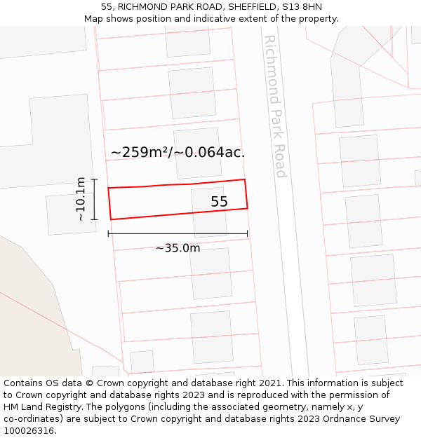55, RICHMOND PARK ROAD, SHEFFIELD, S13 8HN: Plot and title map