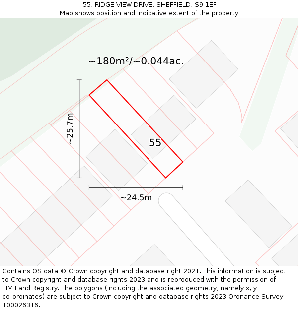 55, RIDGE VIEW DRIVE, SHEFFIELD, S9 1EF: Plot and title map