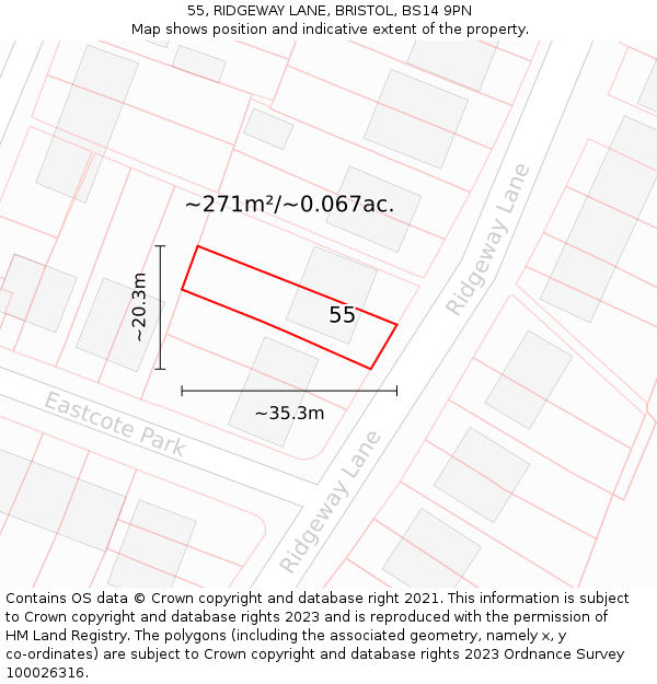 55, RIDGEWAY LANE, BRISTOL, BS14 9PN: Plot and title map