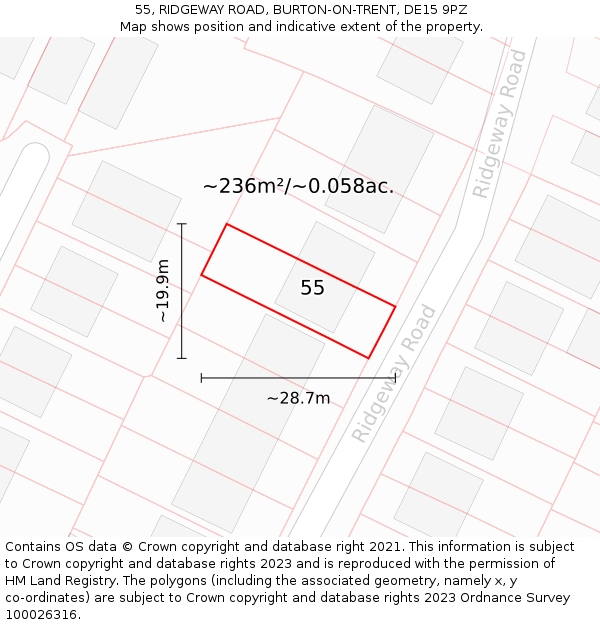 55, RIDGEWAY ROAD, BURTON-ON-TRENT, DE15 9PZ: Plot and title map