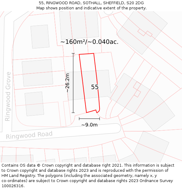 55, RINGWOOD ROAD, SOTHALL, SHEFFIELD, S20 2DG: Plot and title map