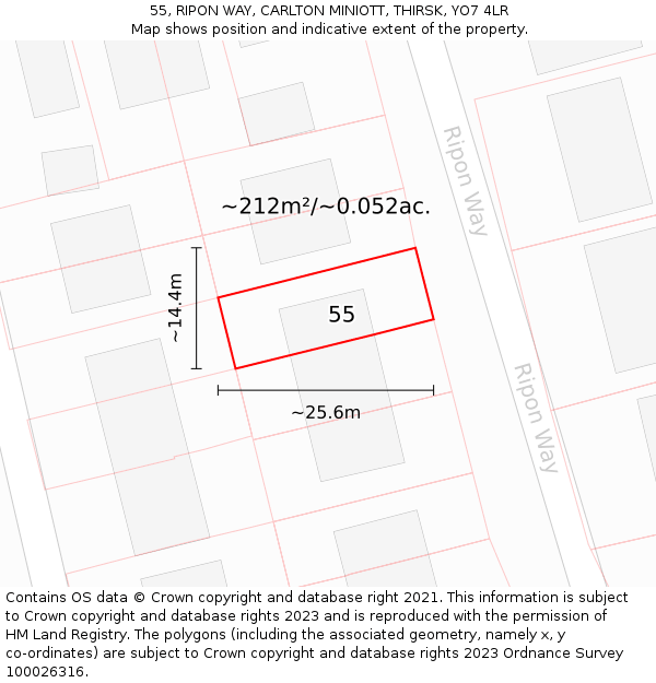 55, RIPON WAY, CARLTON MINIOTT, THIRSK, YO7 4LR: Plot and title map