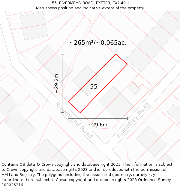 55, RIVERMEAD ROAD, EXETER, EX2 4RH: Plot and title map