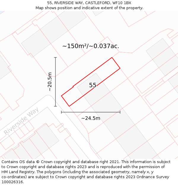 55, RIVERSIDE WAY, CASTLEFORD, WF10 1BX: Plot and title map