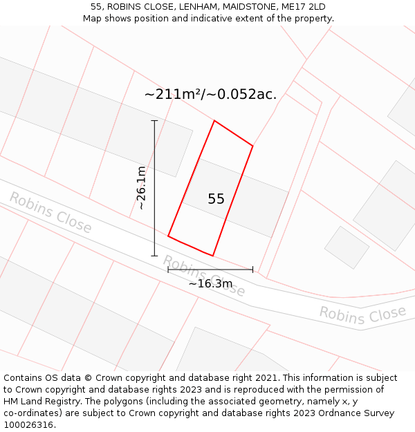 55, ROBINS CLOSE, LENHAM, MAIDSTONE, ME17 2LD: Plot and title map