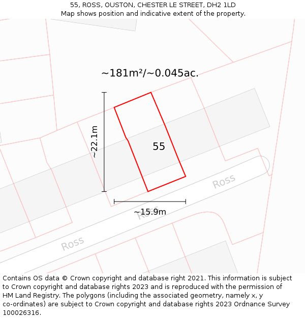 55, ROSS, OUSTON, CHESTER LE STREET, DH2 1LD: Plot and title map