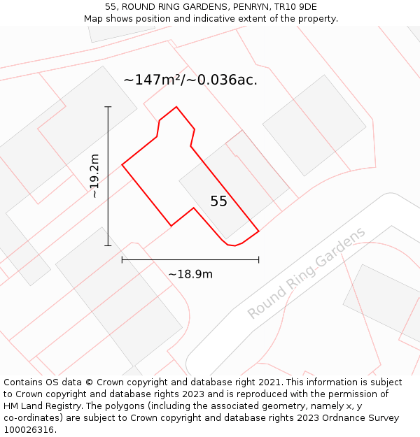 55, ROUND RING GARDENS, PENRYN, TR10 9DE: Plot and title map