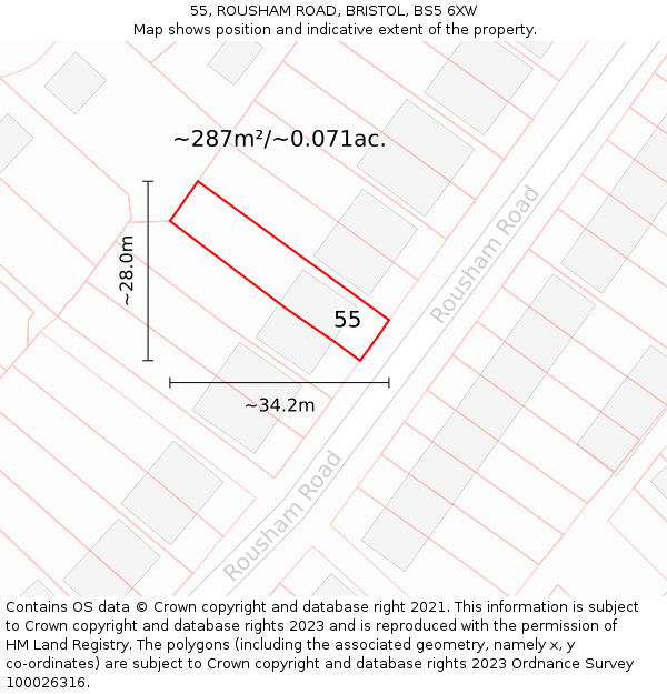 55, ROUSHAM ROAD, BRISTOL, BS5 6XW: Plot and title map