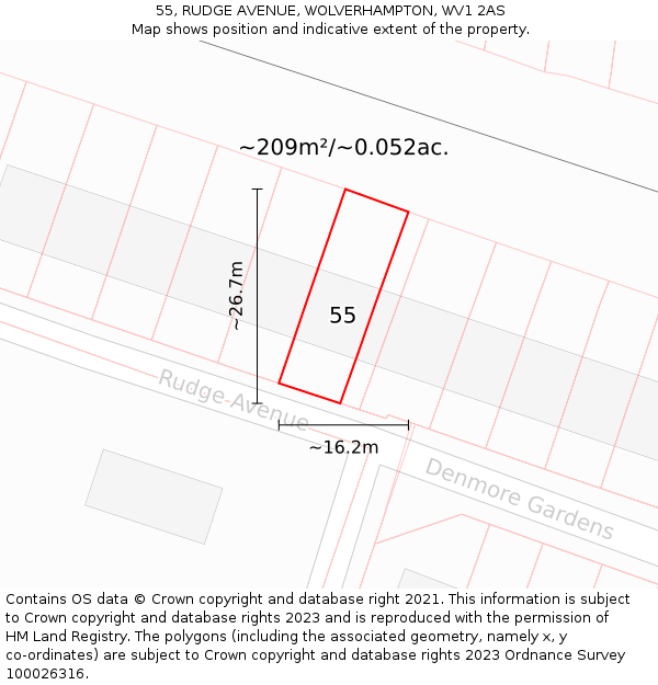 55, RUDGE AVENUE, WOLVERHAMPTON, WV1 2AS: Plot and title map