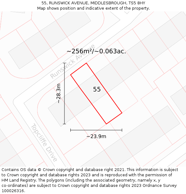 55, RUNSWICK AVENUE, MIDDLESBROUGH, TS5 8HY: Plot and title map