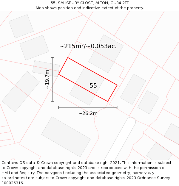 55, SALISBURY CLOSE, ALTON, GU34 2TF: Plot and title map