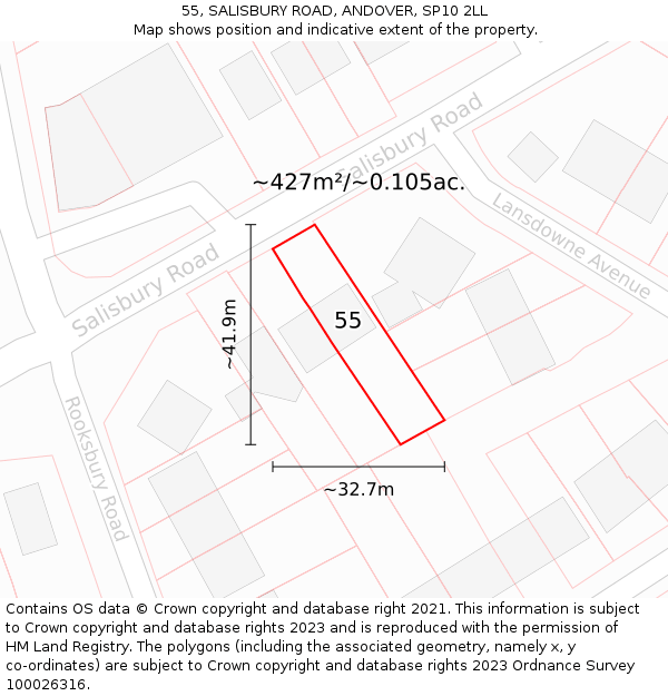 55, SALISBURY ROAD, ANDOVER, SP10 2LL: Plot and title map