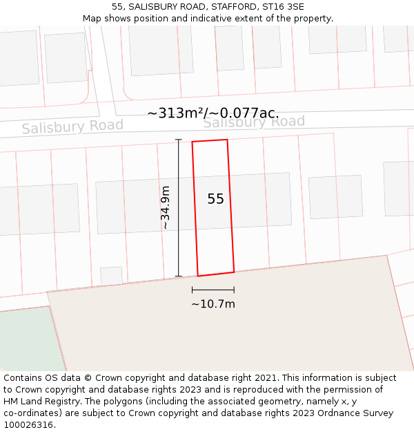 55, SALISBURY ROAD, STAFFORD, ST16 3SE: Plot and title map