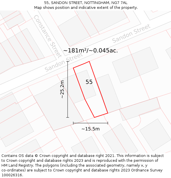55, SANDON STREET, NOTTINGHAM, NG7 7AL: Plot and title map