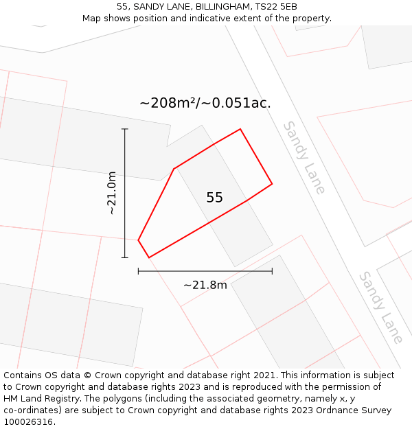 55, SANDY LANE, BILLINGHAM, TS22 5EB: Plot and title map