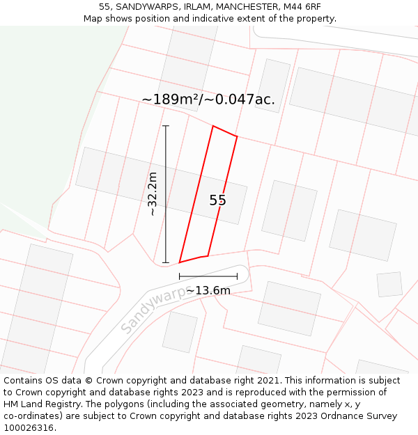 55, SANDYWARPS, IRLAM, MANCHESTER, M44 6RF: Plot and title map