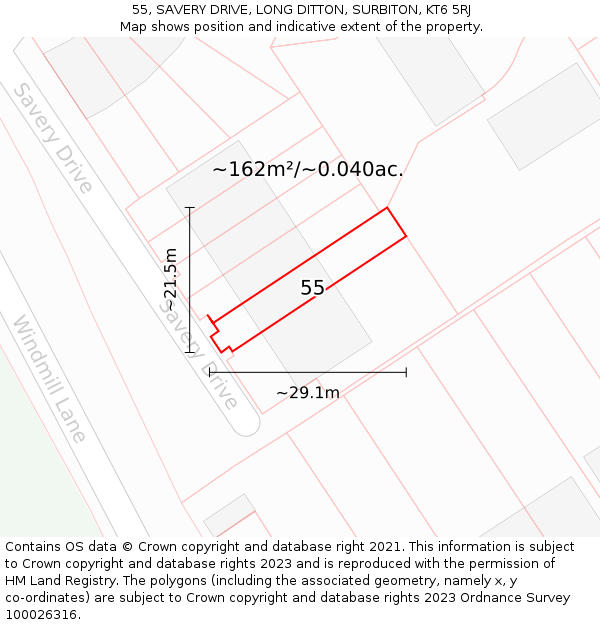 55, SAVERY DRIVE, LONG DITTON, SURBITON, KT6 5RJ: Plot and title map