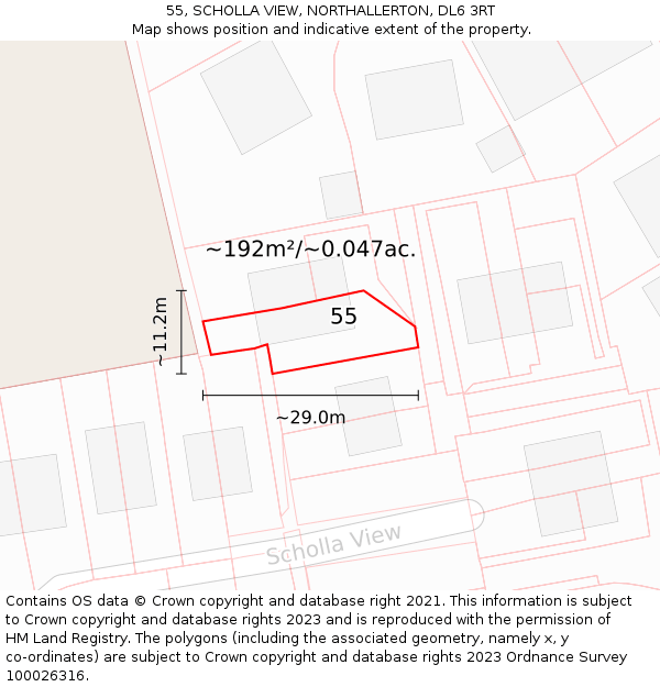 55, SCHOLLA VIEW, NORTHALLERTON, DL6 3RT: Plot and title map