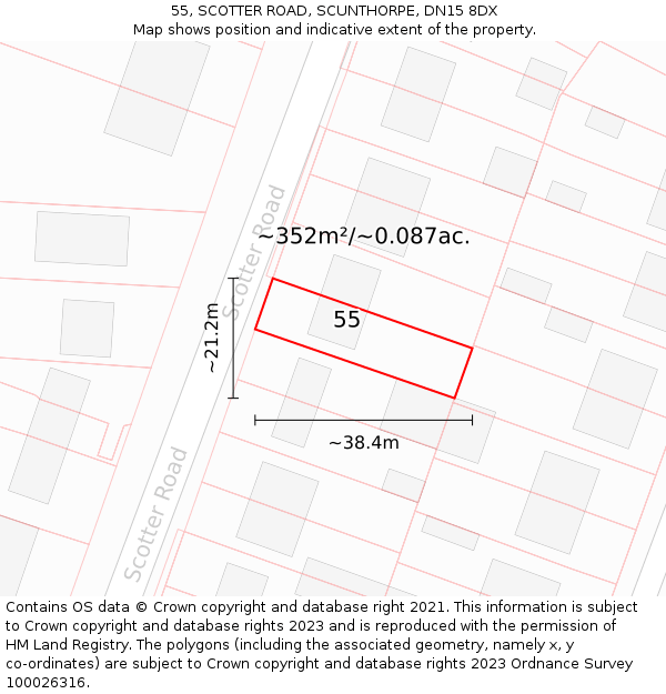 55, SCOTTER ROAD, SCUNTHORPE, DN15 8DX: Plot and title map