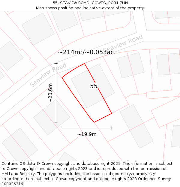 55, SEAVIEW ROAD, COWES, PO31 7UN: Plot and title map