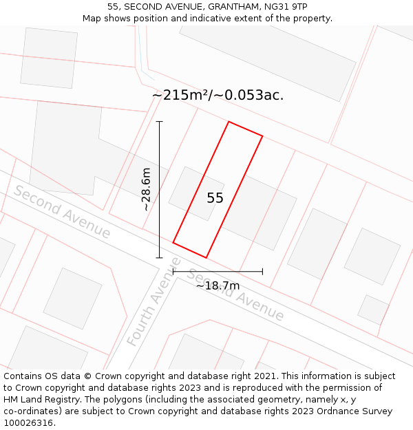 55, SECOND AVENUE, GRANTHAM, NG31 9TP: Plot and title map