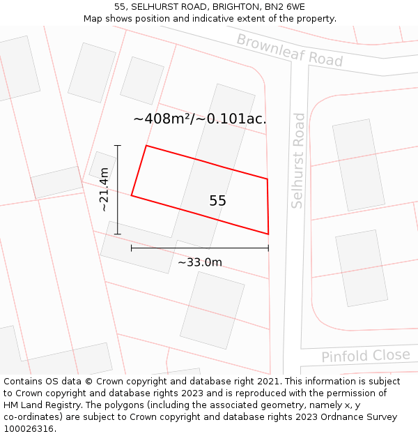 55, SELHURST ROAD, BRIGHTON, BN2 6WE: Plot and title map