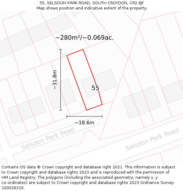 55, SELSDON PARK ROAD, SOUTH CROYDON, CR2 8JF: Plot and title map