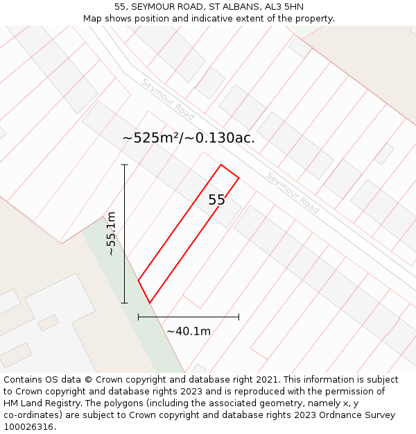 55, SEYMOUR ROAD, ST ALBANS, AL3 5HN: Plot and title map