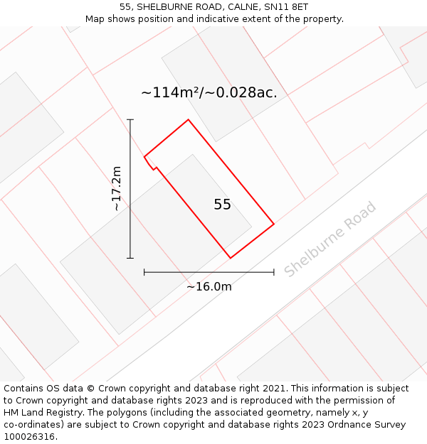 55, SHELBURNE ROAD, CALNE, SN11 8ET: Plot and title map