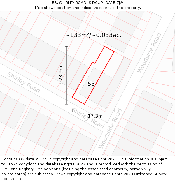 55, SHIRLEY ROAD, SIDCUP, DA15 7JW: Plot and title map