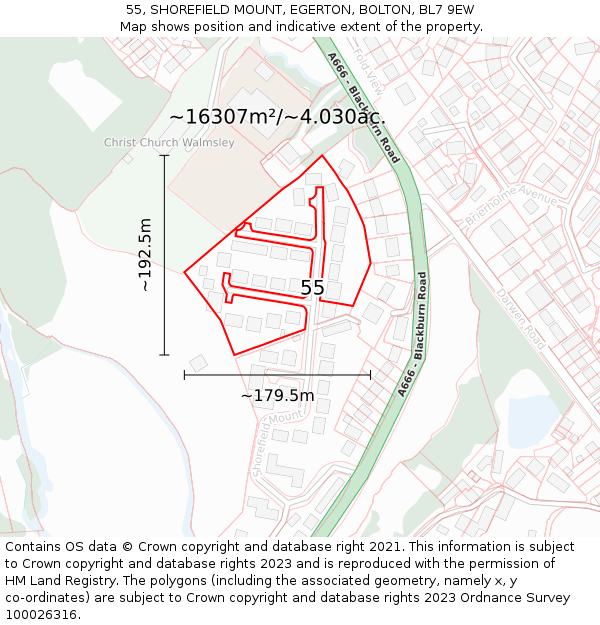 55, SHOREFIELD MOUNT, EGERTON, BOLTON, BL7 9EW: Plot and title map