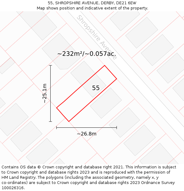 55, SHROPSHIRE AVENUE, DERBY, DE21 6EW: Plot and title map