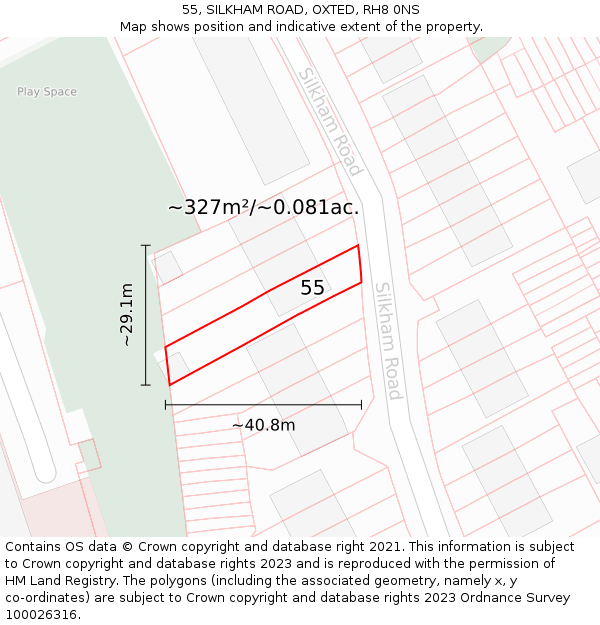 55, SILKHAM ROAD, OXTED, RH8 0NS: Plot and title map