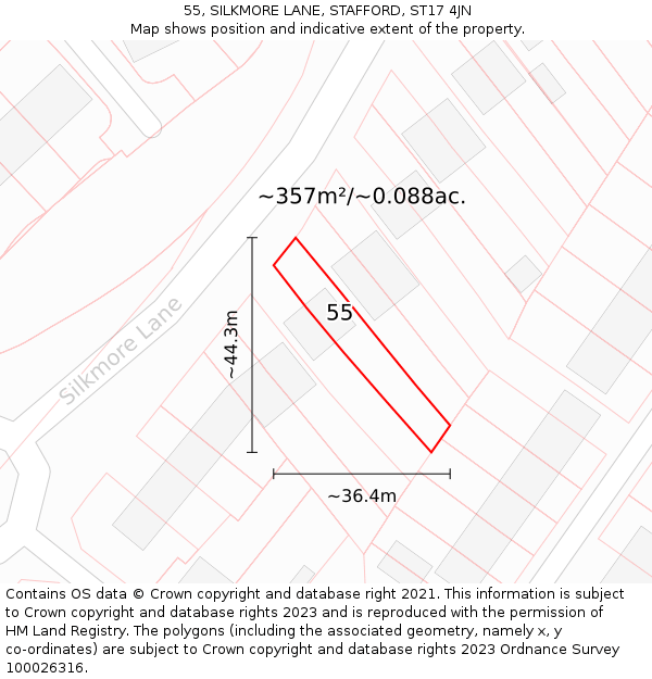 55, SILKMORE LANE, STAFFORD, ST17 4JN: Plot and title map