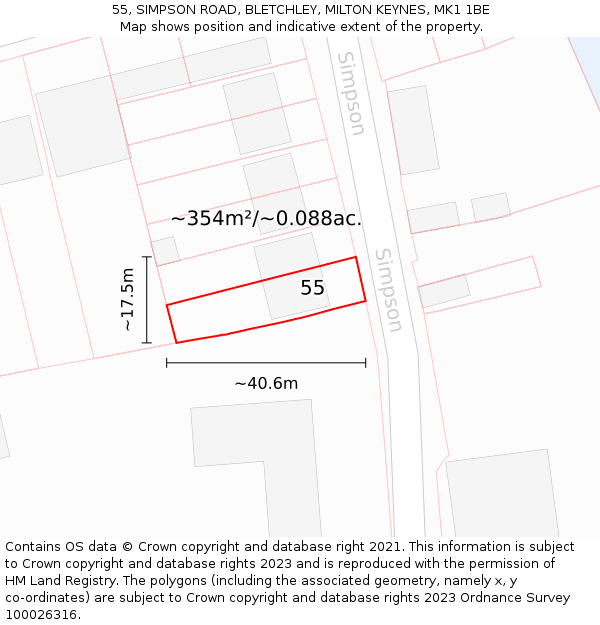 55, SIMPSON ROAD, BLETCHLEY, MILTON KEYNES, MK1 1BE: Plot and title map