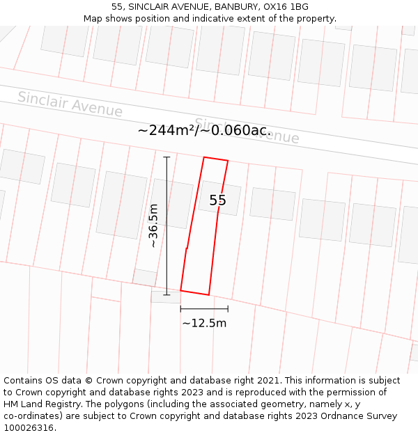 55, SINCLAIR AVENUE, BANBURY, OX16 1BG: Plot and title map