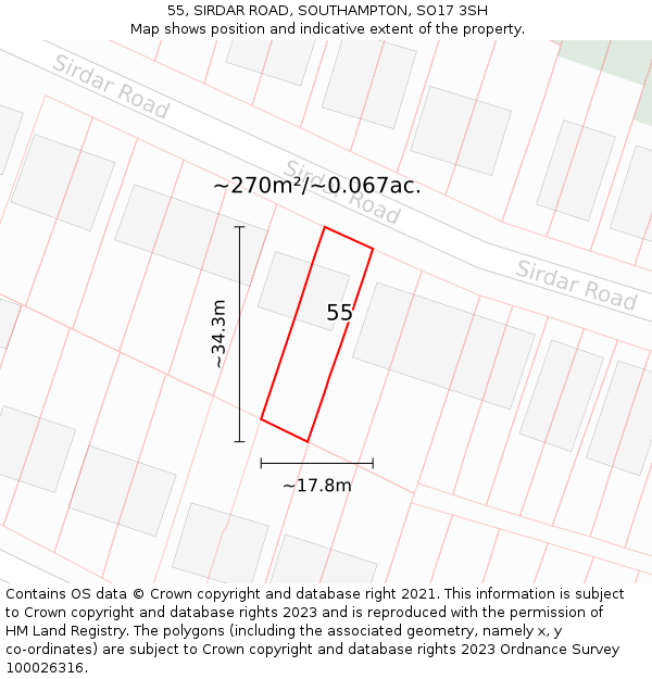 55, SIRDAR ROAD, SOUTHAMPTON, SO17 3SH: Plot and title map