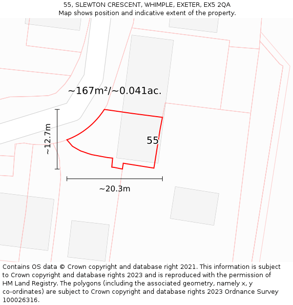 55, SLEWTON CRESCENT, WHIMPLE, EXETER, EX5 2QA: Plot and title map