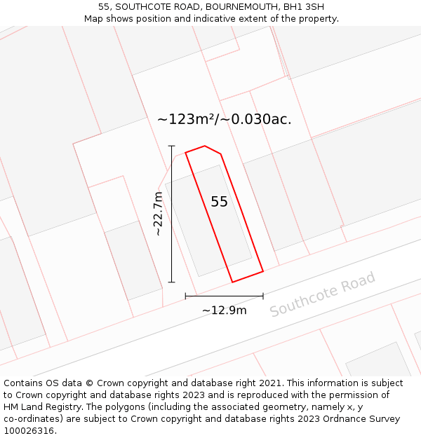 55, SOUTHCOTE ROAD, BOURNEMOUTH, BH1 3SH: Plot and title map