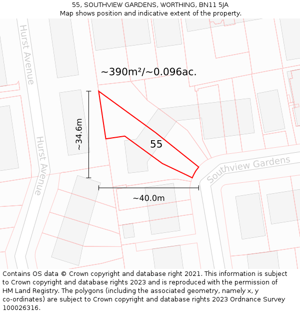 55, SOUTHVIEW GARDENS, WORTHING, BN11 5JA: Plot and title map
